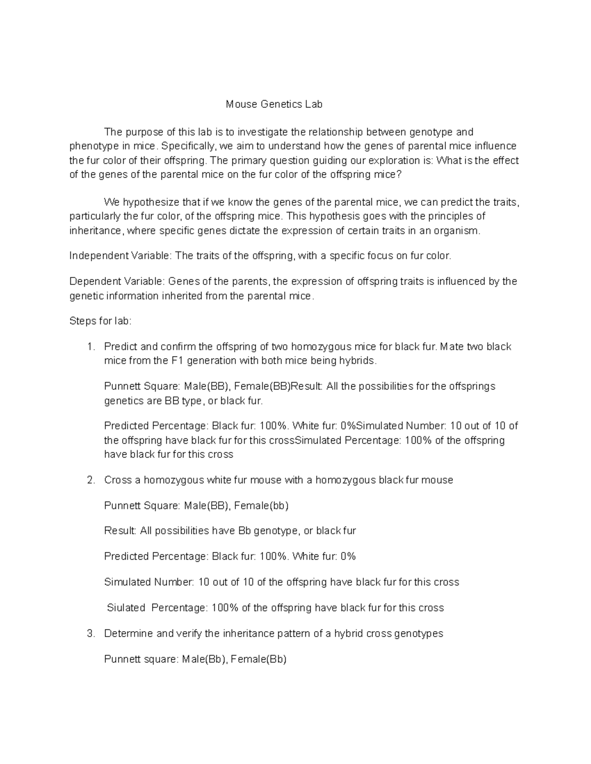 Mouse genetics lab report: Investigating genotype-phenotype ...