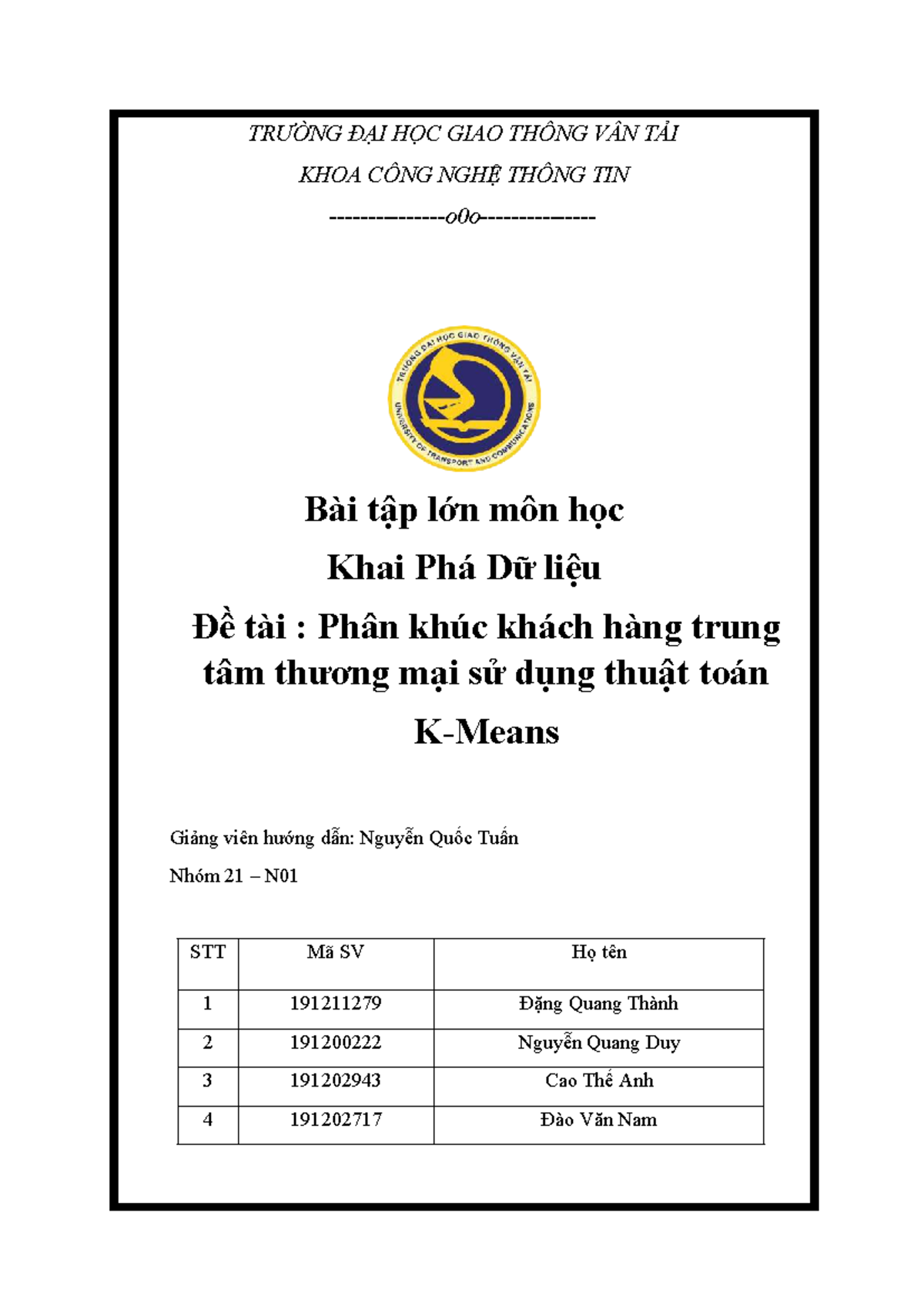 BTL KPDL - Phân Khúc Khách Hàng Trung Tâm Thương Mại Sử Dụng Thuật Toán ...