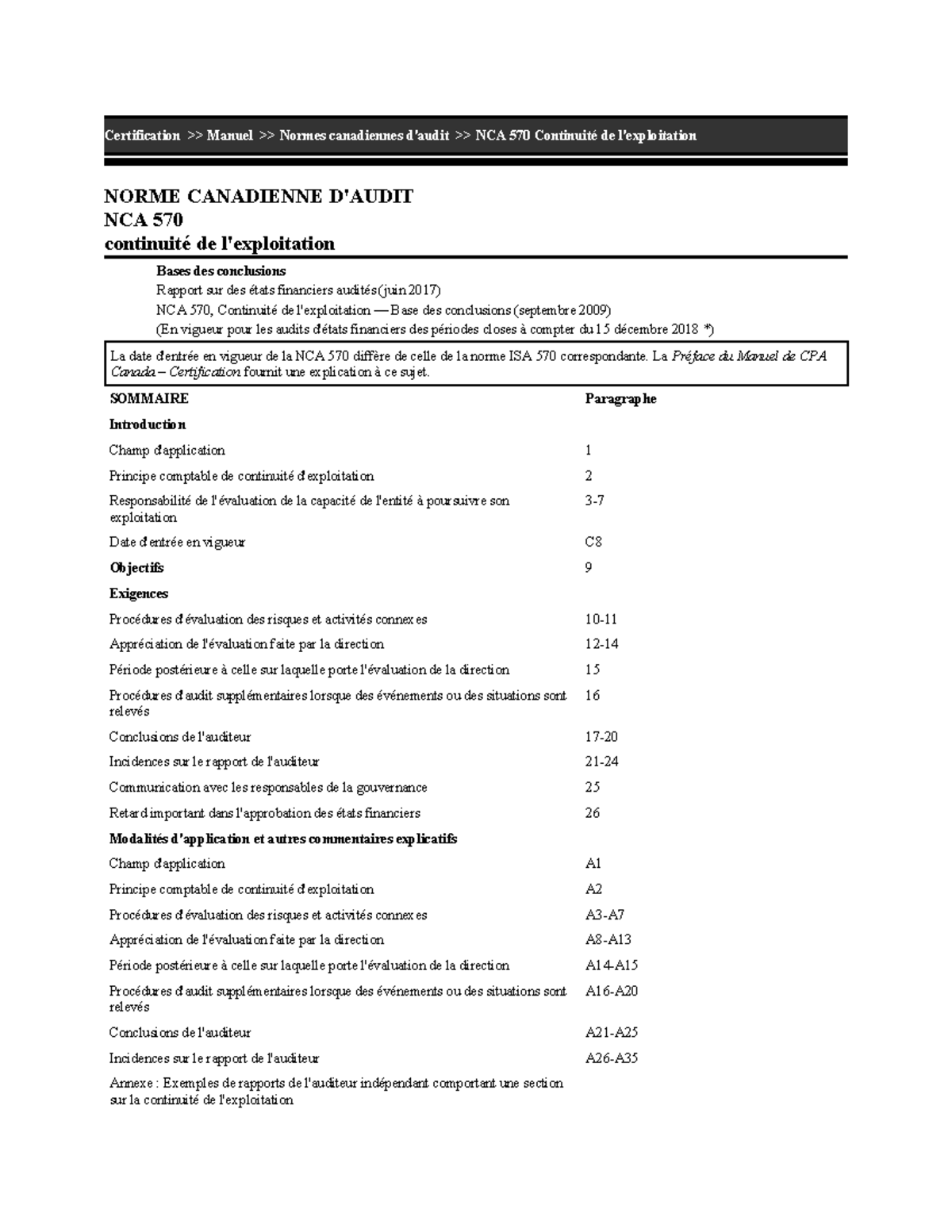NCA 570 - Continuité de l'exploitation : Normes d'audit et ...