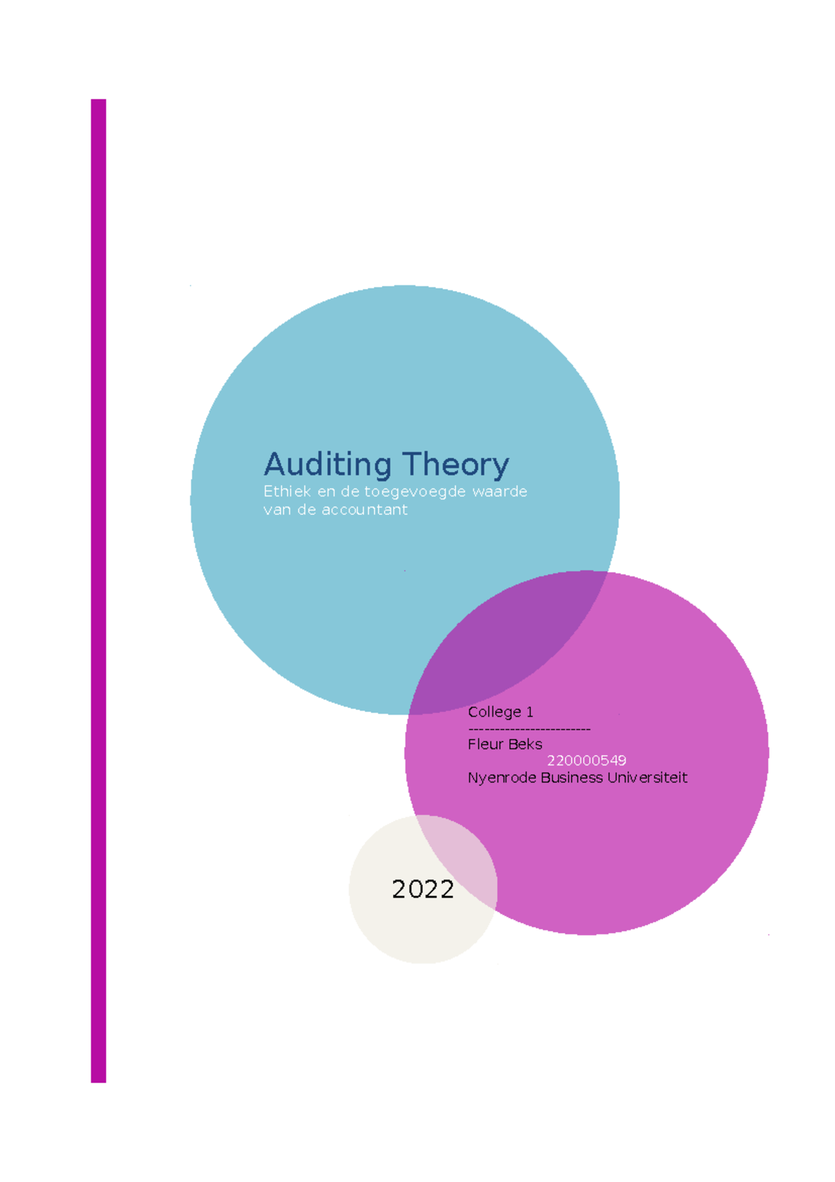 Coll1 - AUTY - Persoonlijke Analyse en Ethiek van Auditing College 1 ...