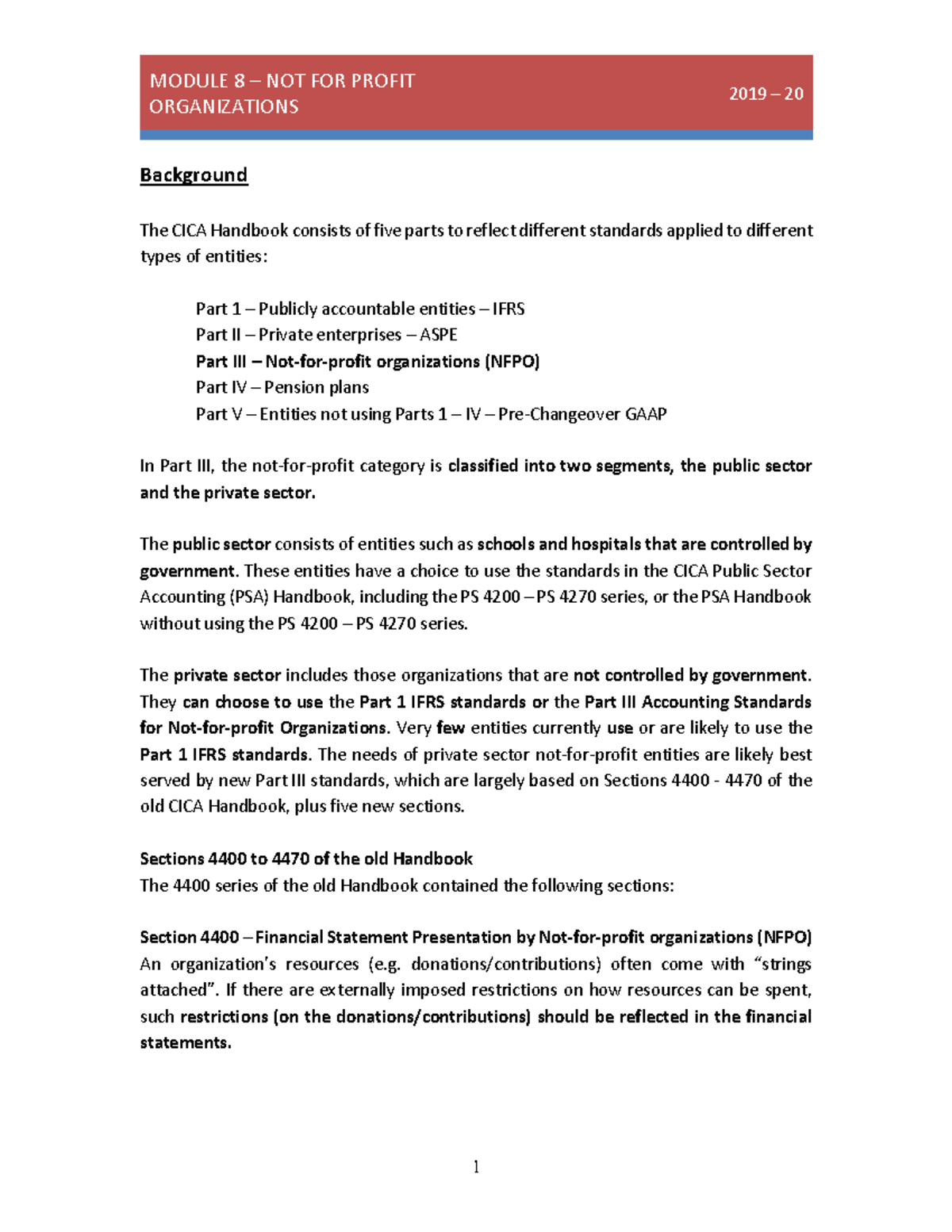 Module 8 Notes: Accounting for Not-for-Profit Organizations - Studocu