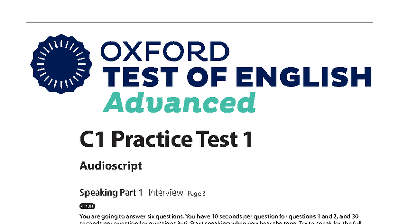 Oxford Test of English Advanced C1 Practice Test 1 Audioscript - Studocu