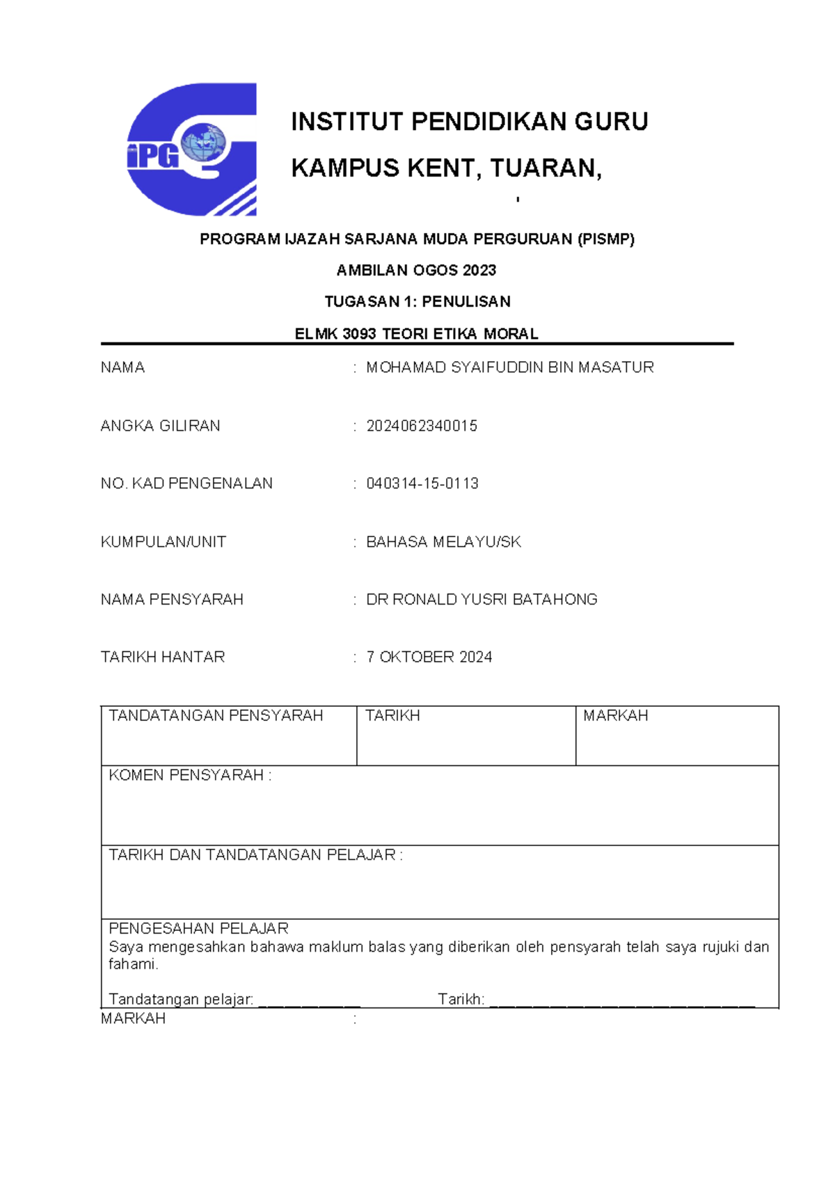 ELMK 3093 Final Exam: Teori Etika Moral dan Pengaplikasiannya - Studocu