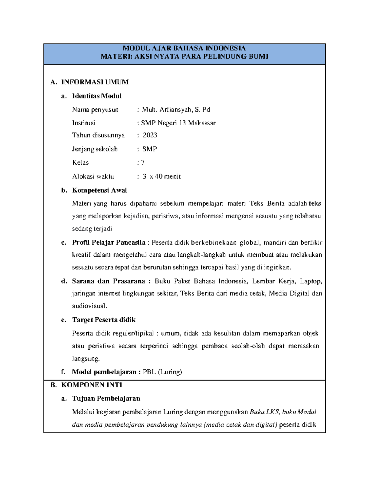 Modul Ajar Bahasa Indonesia Kelas 7 Teks Berita Dan Pembelajarannya