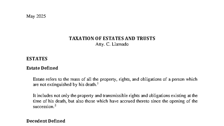CPAR 97: Income Taxation of Estates and Trusts - Handout - Studocu