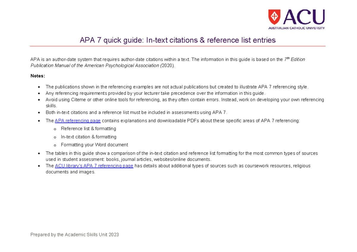 APA 7 quick guide In-text citations & reference list entries - Prepared ...