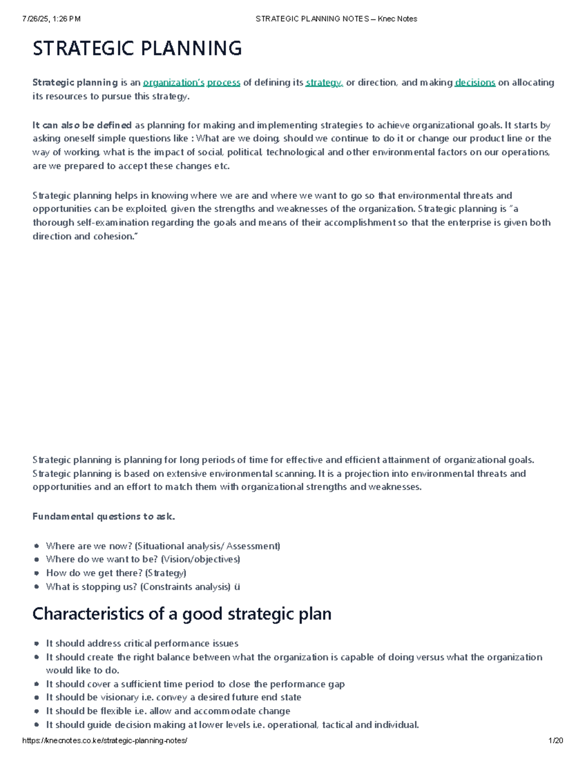 Strategic Planning Notes (KNEC) - Comprehensive Guide to Effective ...