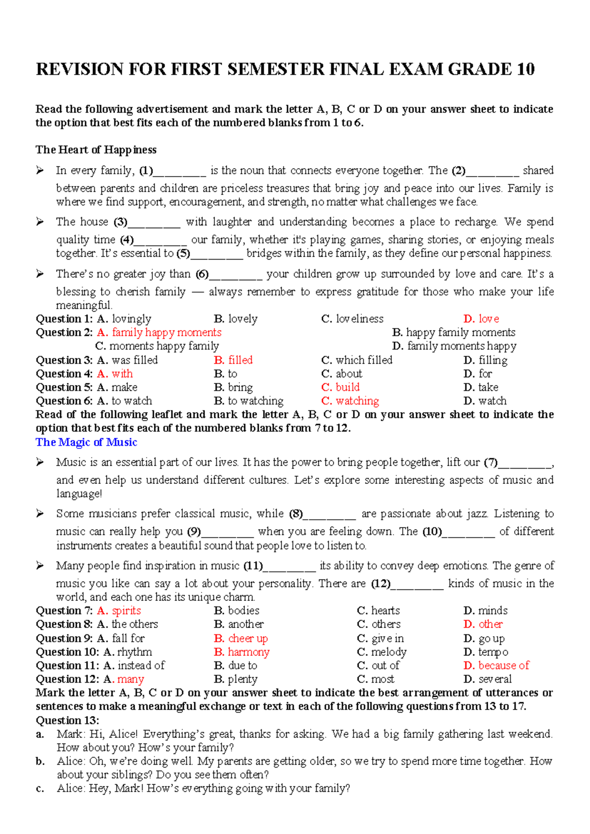 REVISION FOR GRADE 10 FIRST SEMESTER FINAL EXAM - Studocu