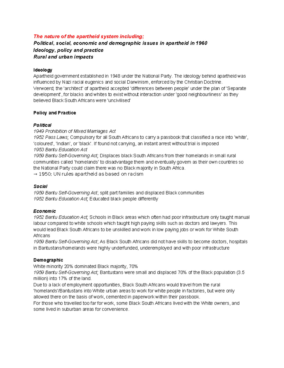 AP101: Comprehensive Notes on Apartheid System and Resistance Efforts ...