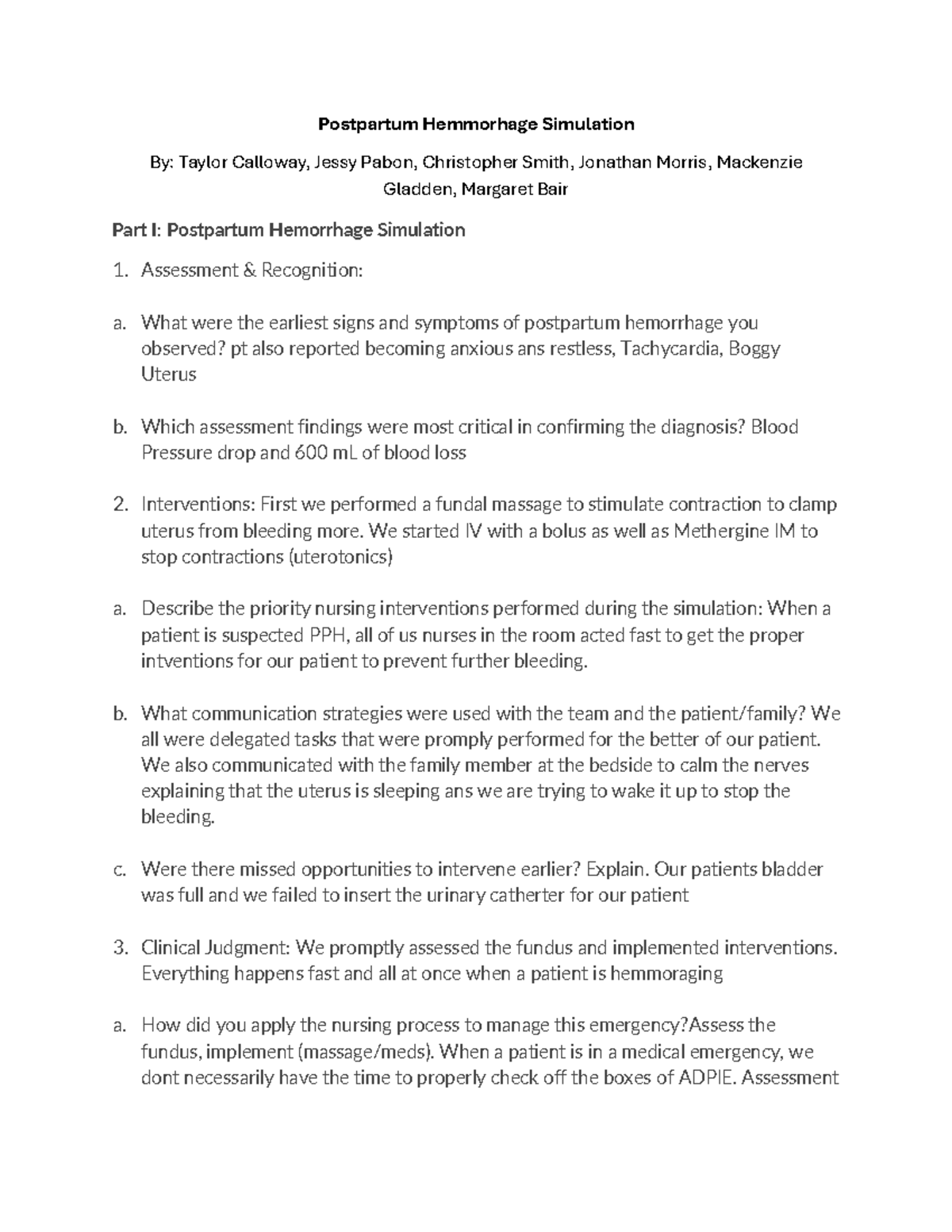 Postpartum Hemorrhage Simulation: Critical Assessment & Interventions ...