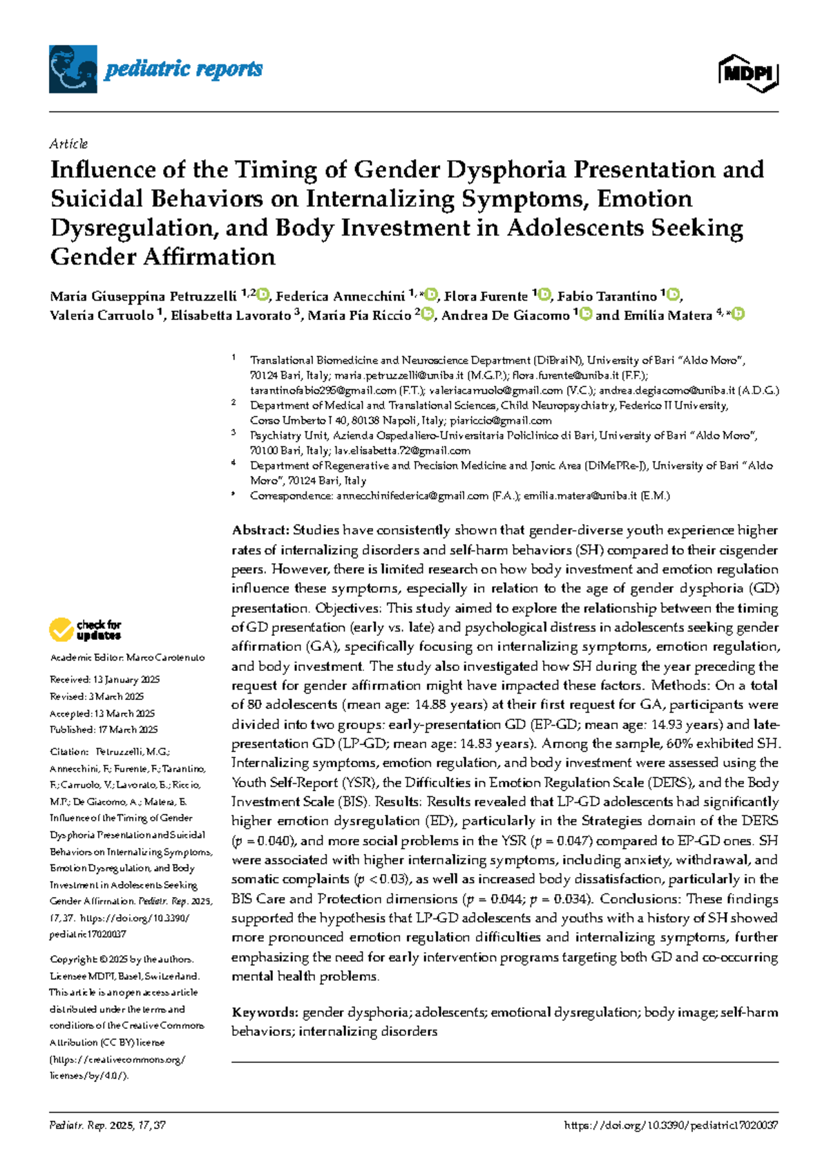 Influence of Gender Dysphoria Timing on Suicidal Behaviors in ...
