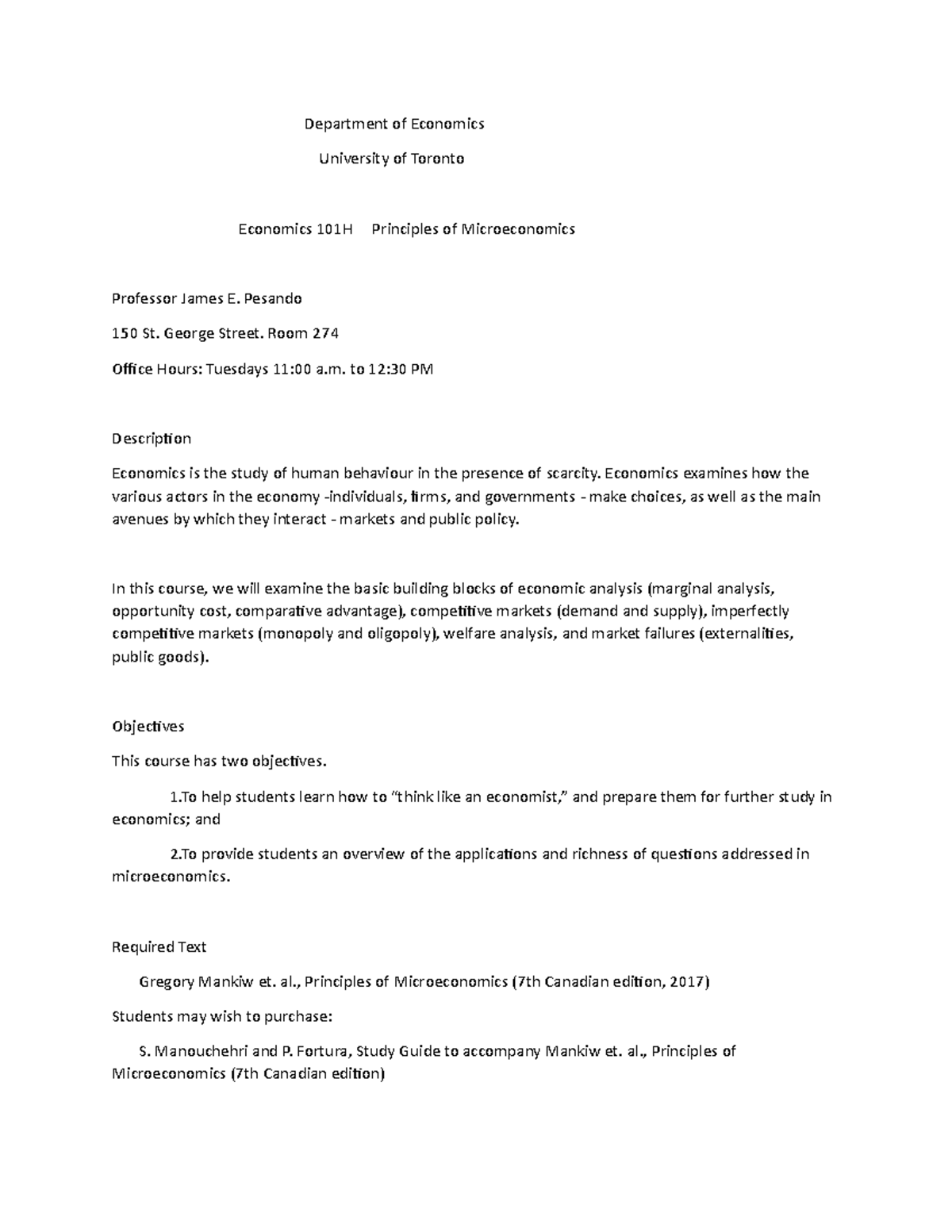 ECO101 Principles of Microeconomics Syllabus & Course Details - Studocu