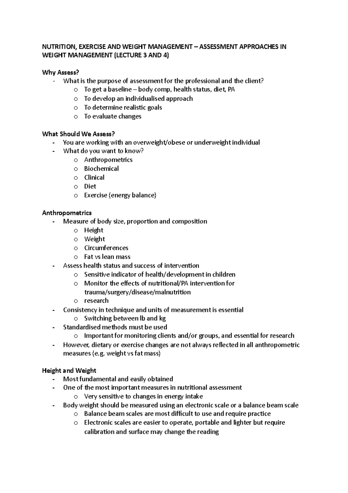 NUTR 101 – Week 2 Lecture Notes on Weight Management Approaches - Studocu