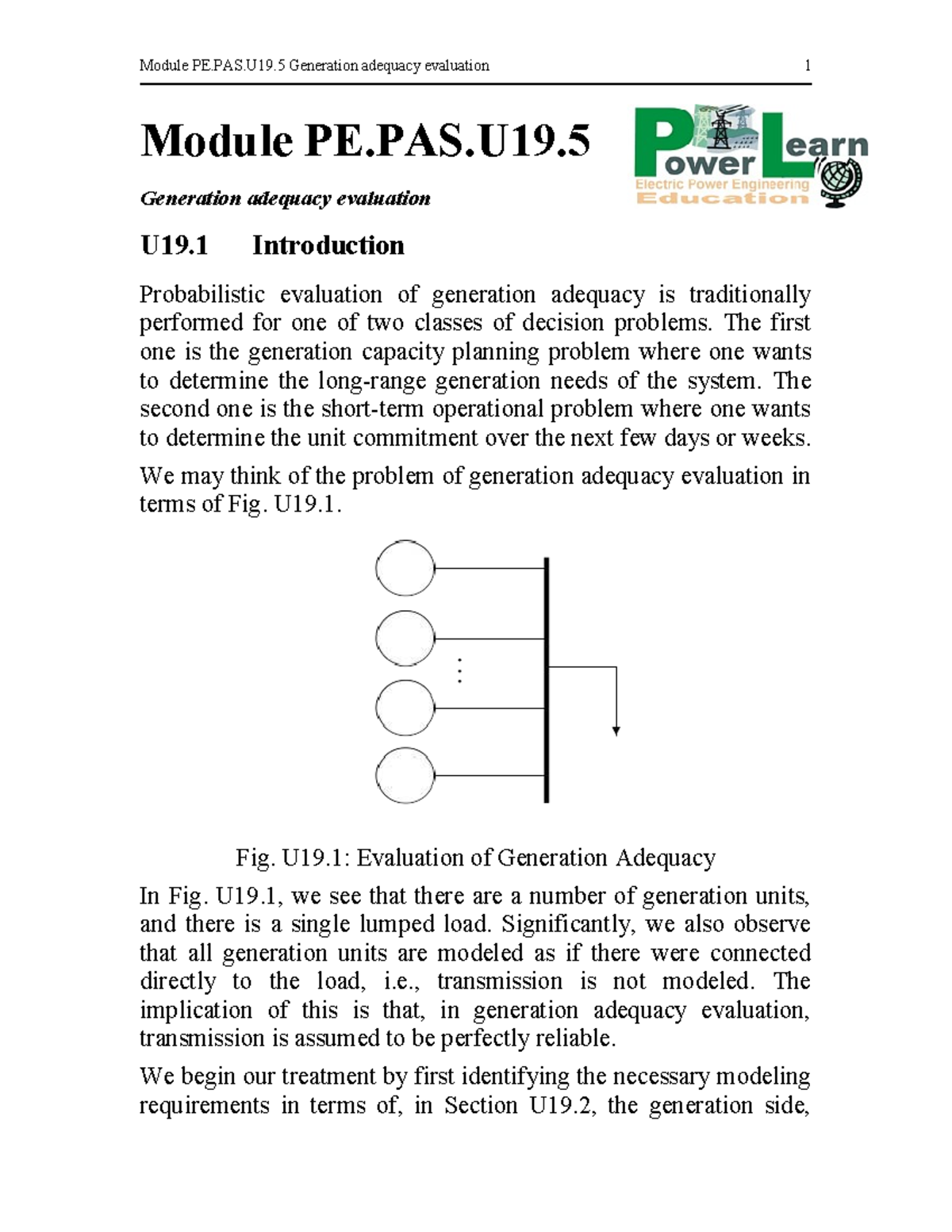 Module PE.PAS.U19.5 Generation Adequacy Evaluation Overview - Studocu