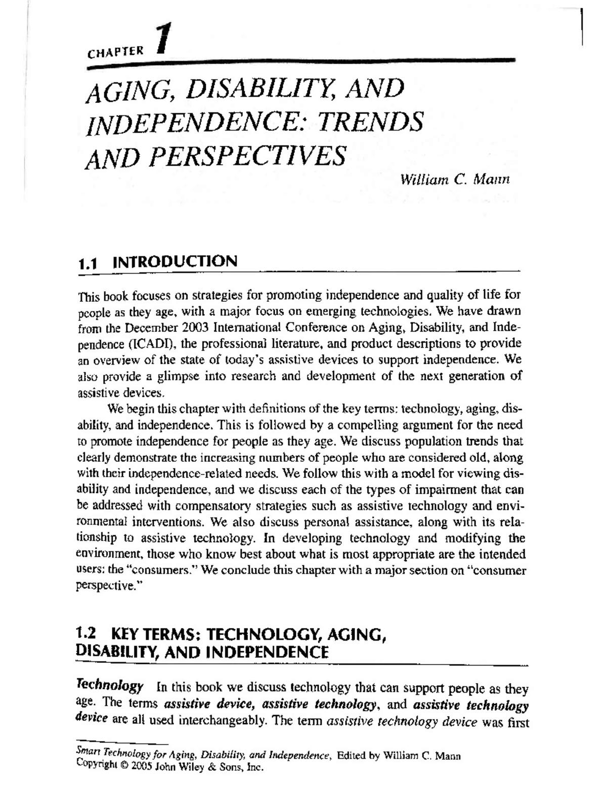 CHAPTER 1: AGING, DISABILITY, AND INDEPENDENCE - TRENDS & PERSPECTIVES ...