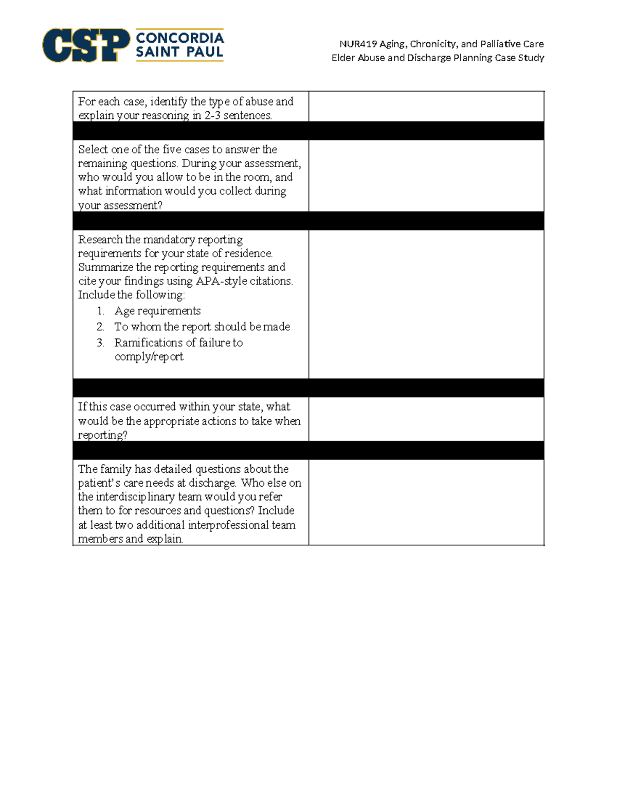 NUR 419 Elder Abuse and Discharge Planning Case Study Template - NUR419 ...