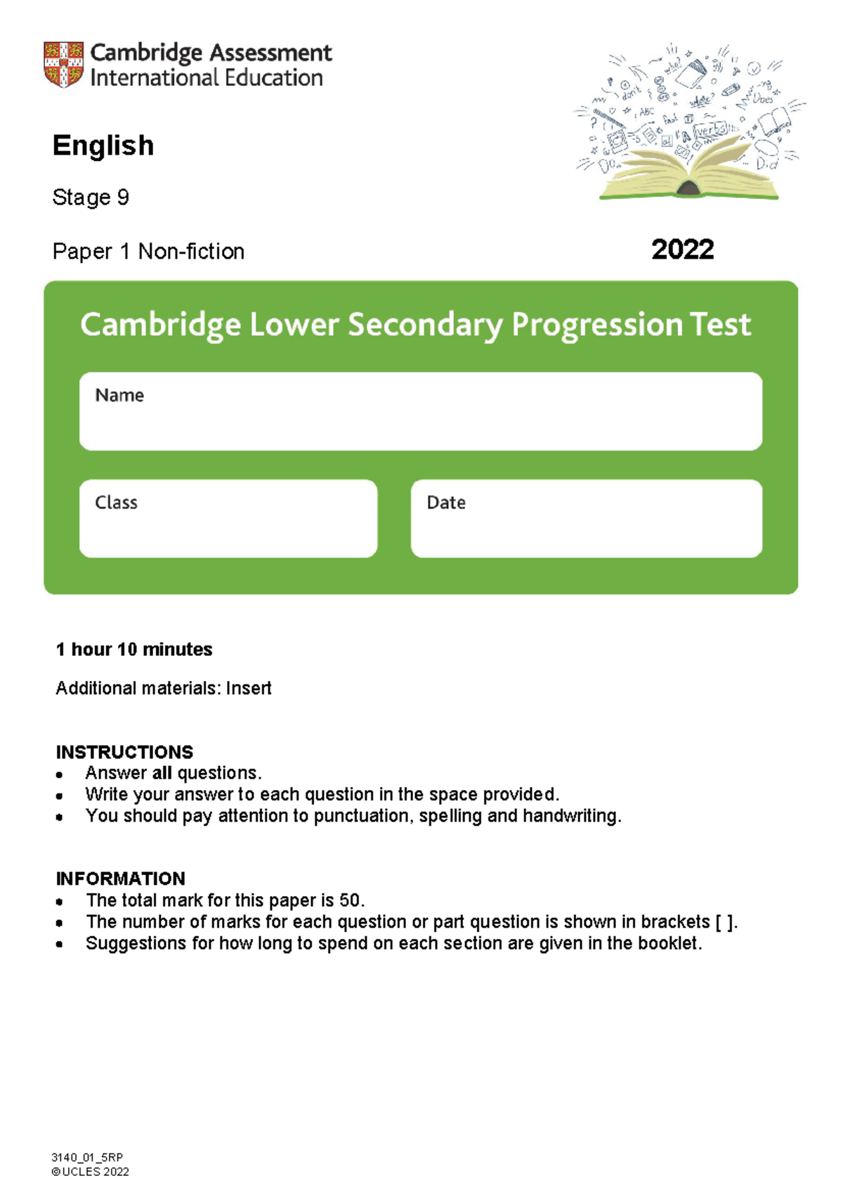 English 3140 P1 Non-Fiction Paper 2022 - Questions & Instructions - Document Preview