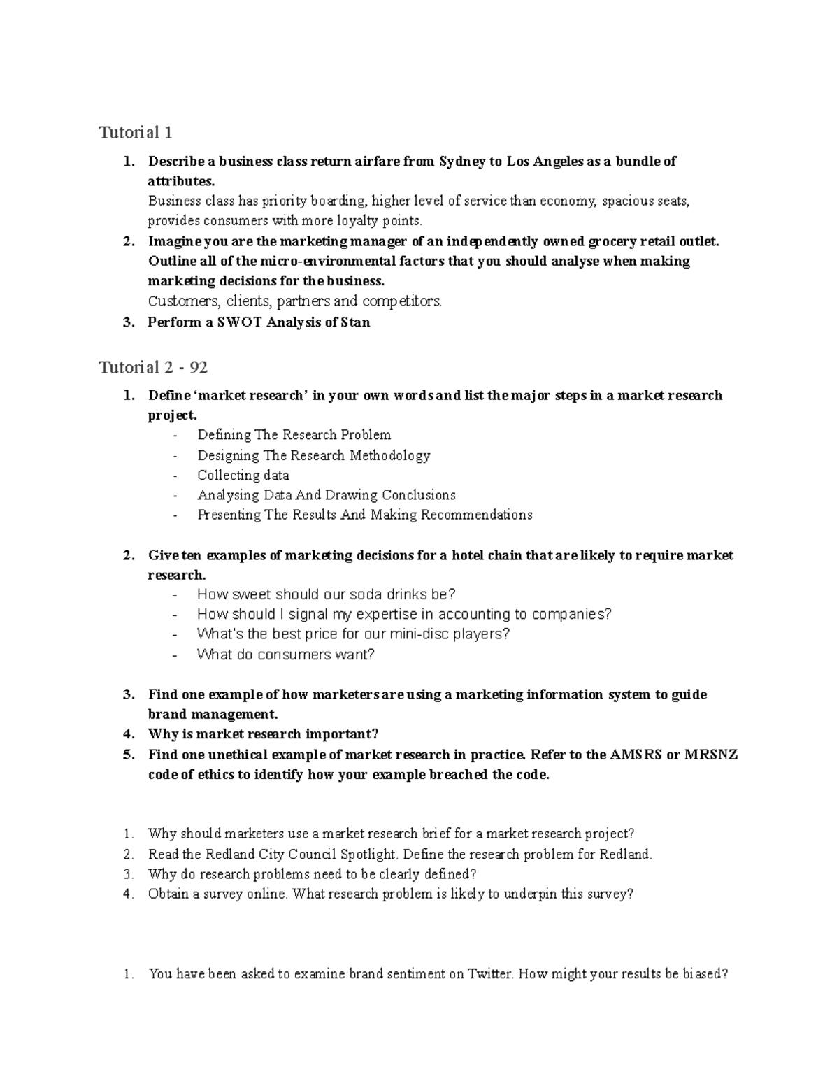 MCV Course MKT301 Practice Questions & Insights for Tutorials 1-9 - Studocu