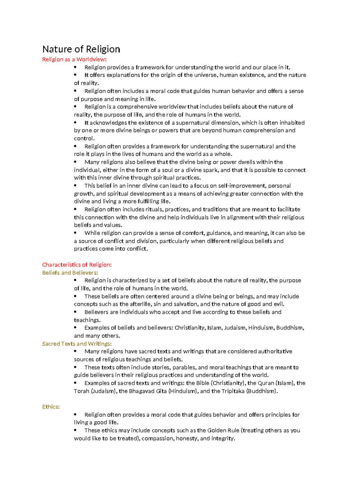 SOR Notes: Nature of Religion Overview for FULL YEAR 11 - Studocu