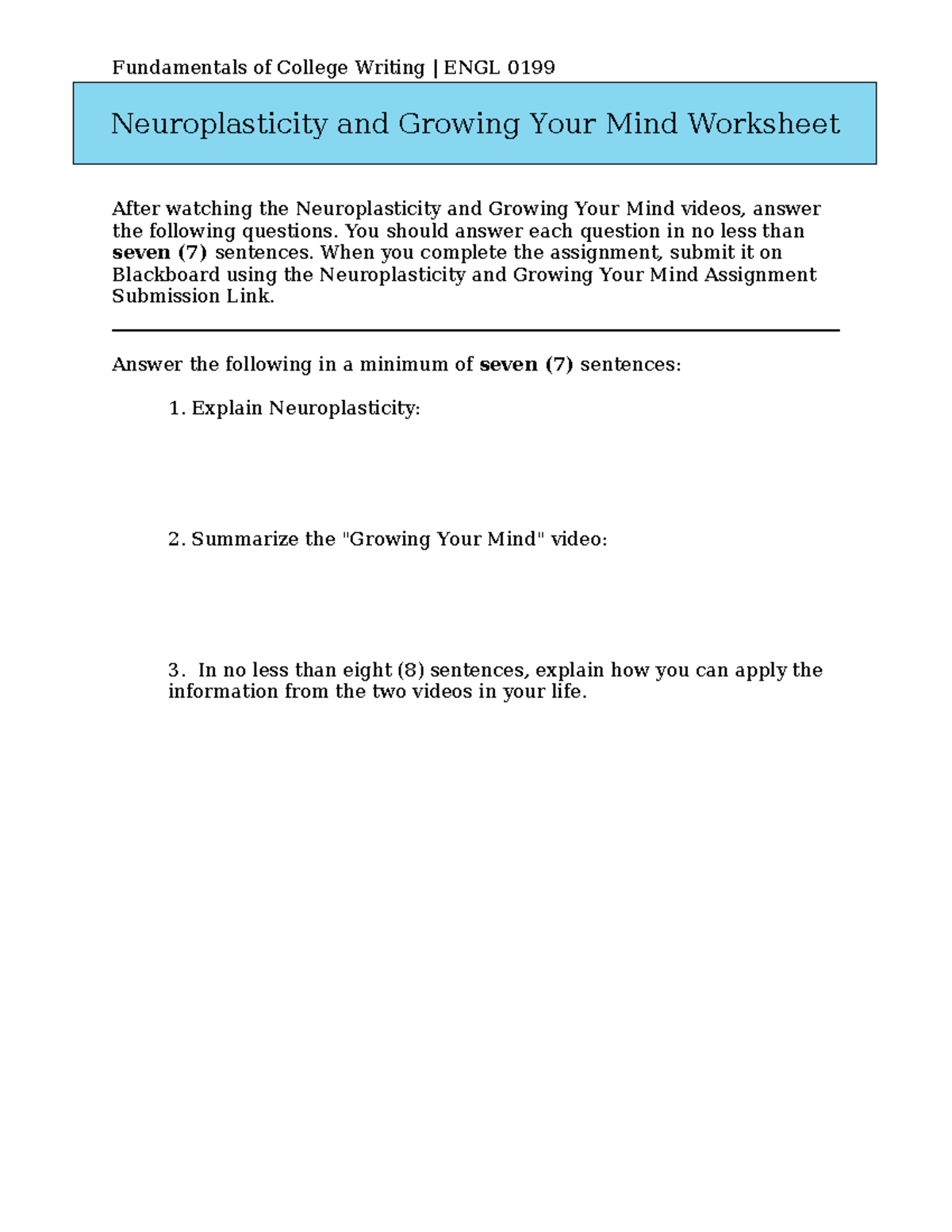 Fundamentals of College Writing Neuroplasticity and Growing Your Mind ...