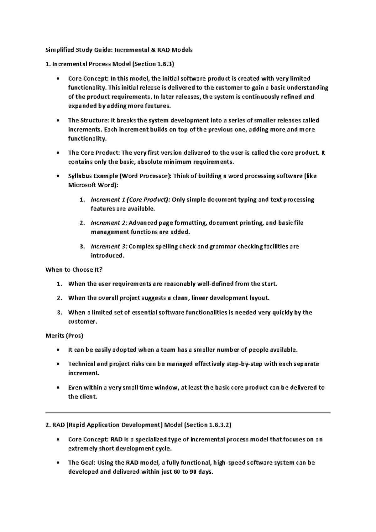Incremental RAD Models Study Guide: Key Concepts & Examples - Studocu