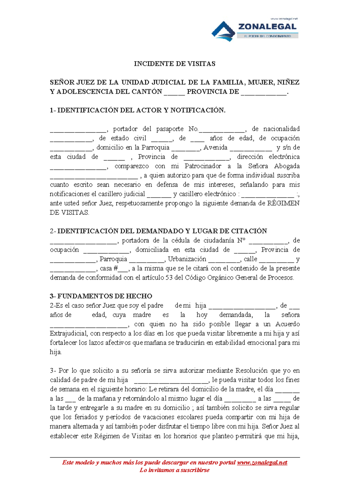 Modelo de Incidente de Régimen de Visitas - Juicio No. 2023 - Document Preview