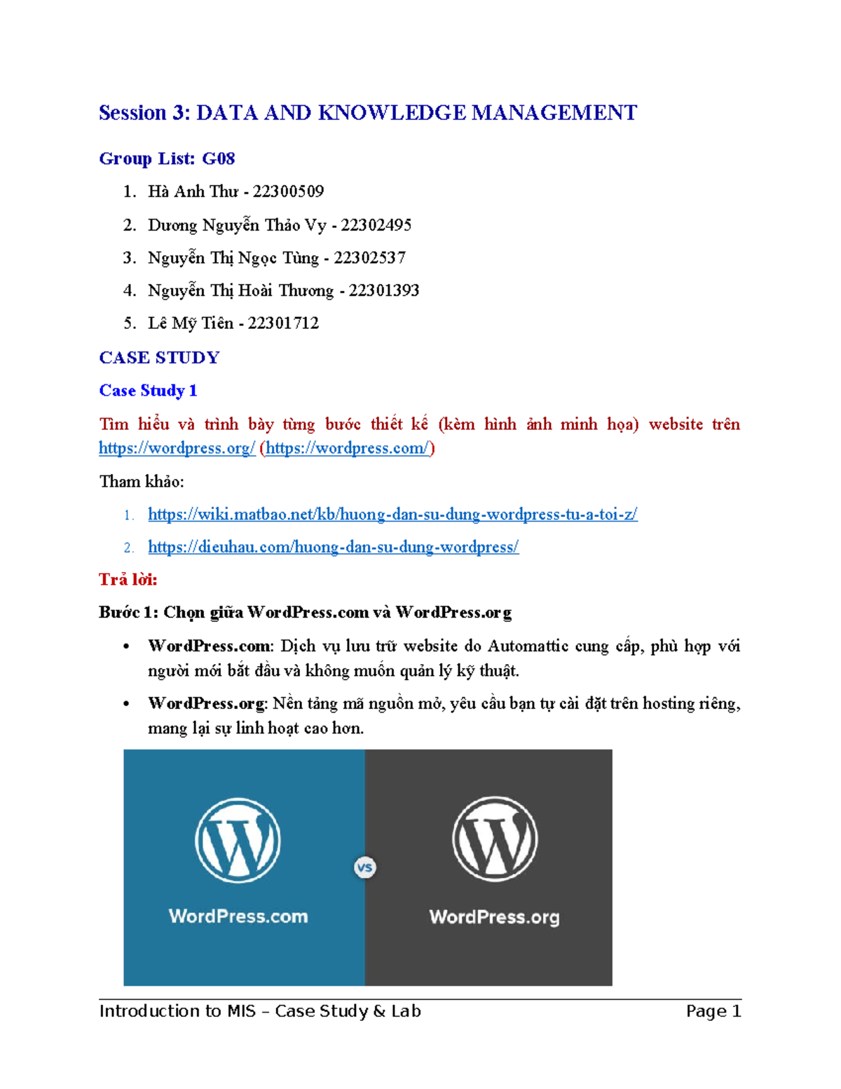Case Study on Data and Knowledge Management - MIS 22300509 G08 - Studocu