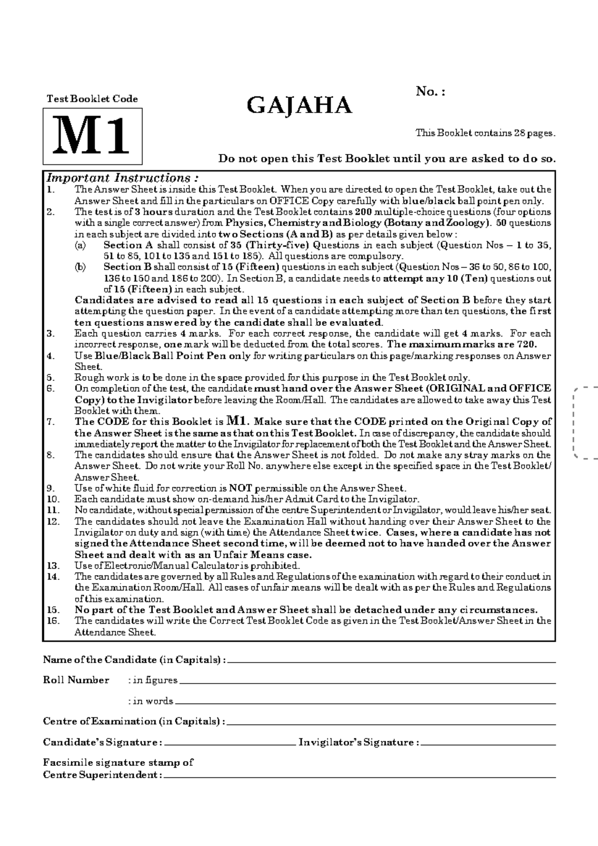 NEET 2022 Question Paper (M1) - Complete Test Booklet - Studocu