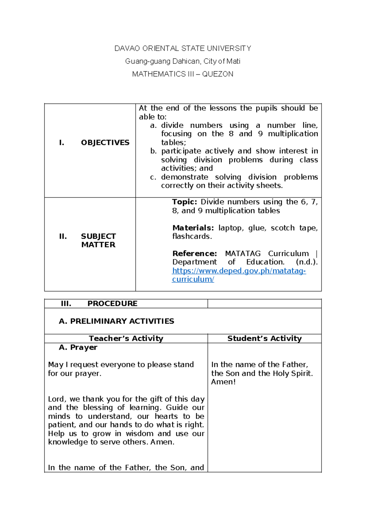 LP MATH: Division Using 6-9 Multiplication Tables Activities - Studocu