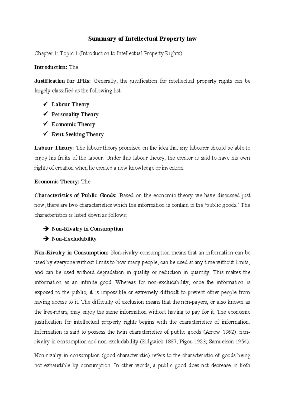 Intellectual Property Law Summary for IP Law Course (IPR301) - Studocu
