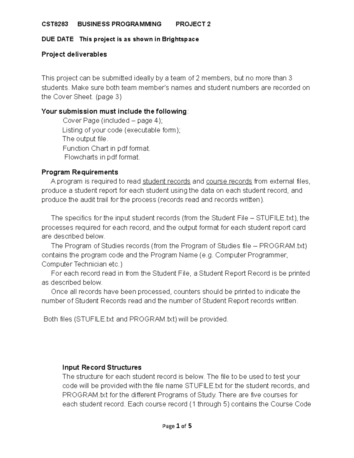 CST 8283 Project 2: Student Records Management Implementation - Studocu