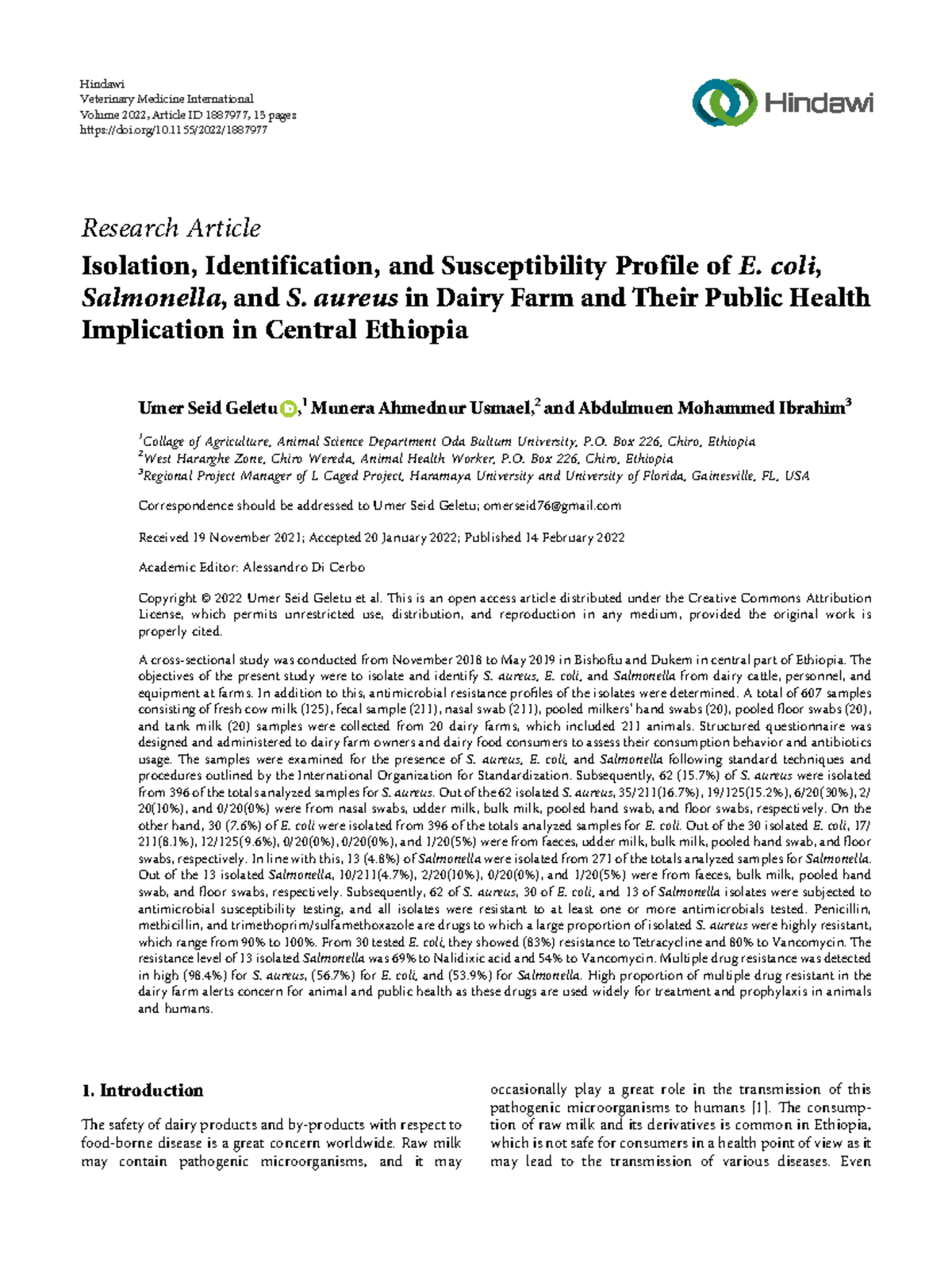 Isolation and Antimicrobial Resistance Profile of E. coli and S. aureus ...