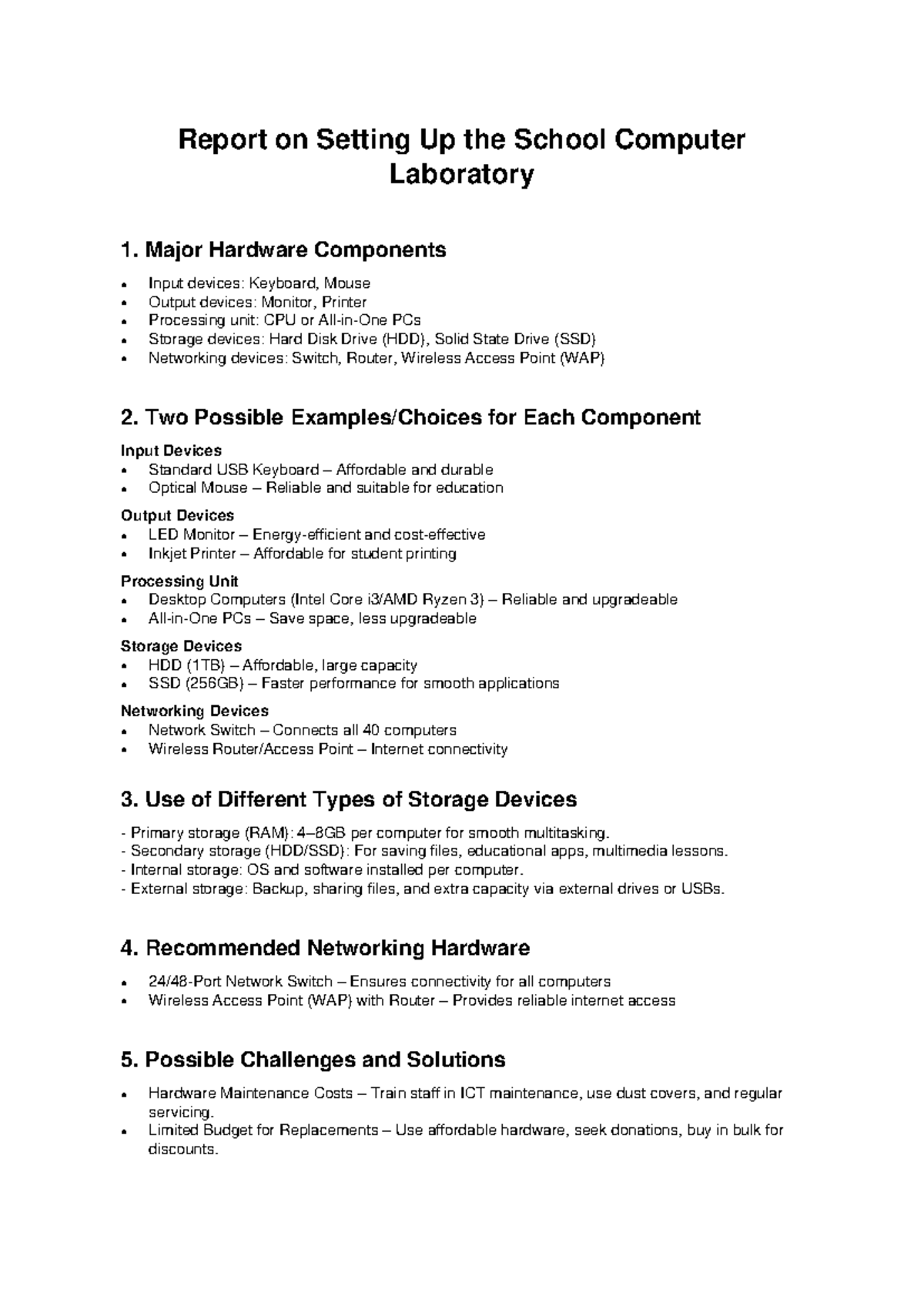 School Computer Lab Report: Setup & Hardware Recommendations - Studocu
