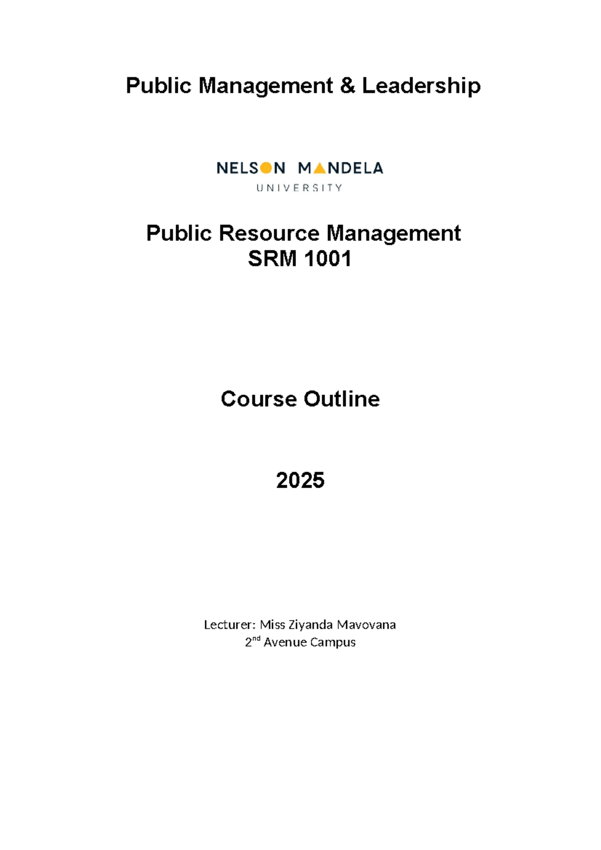 Public Resource Management SRM 1001 Course Outline 2025 by Miss ...