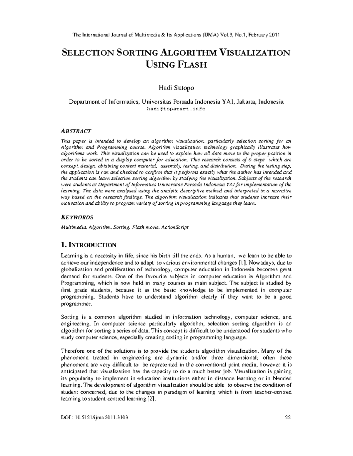 3111ijma03 - Selection Sort Algorithm Visualization for Algorithm ...