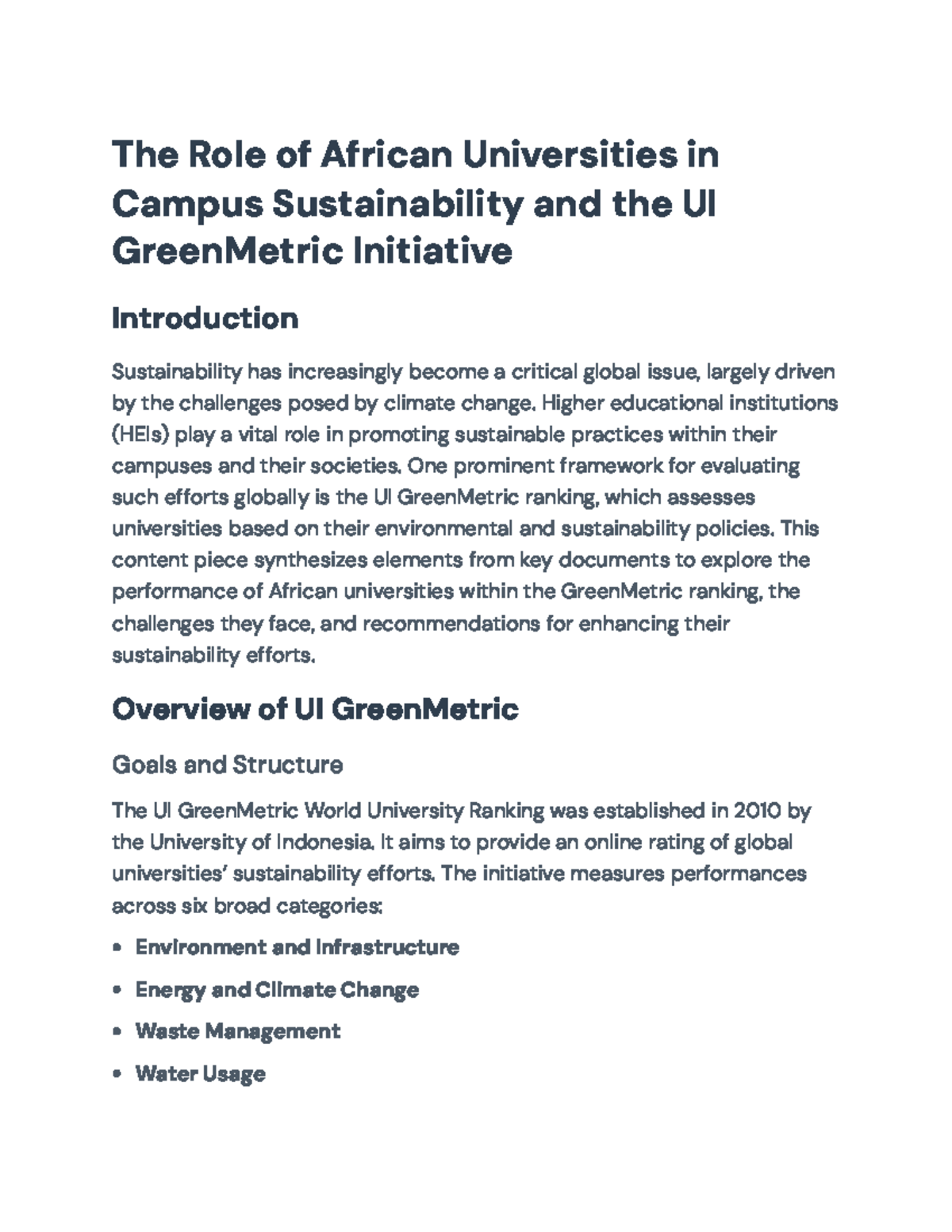 The Role of African Universities in Sustainability: Insights on UI ...