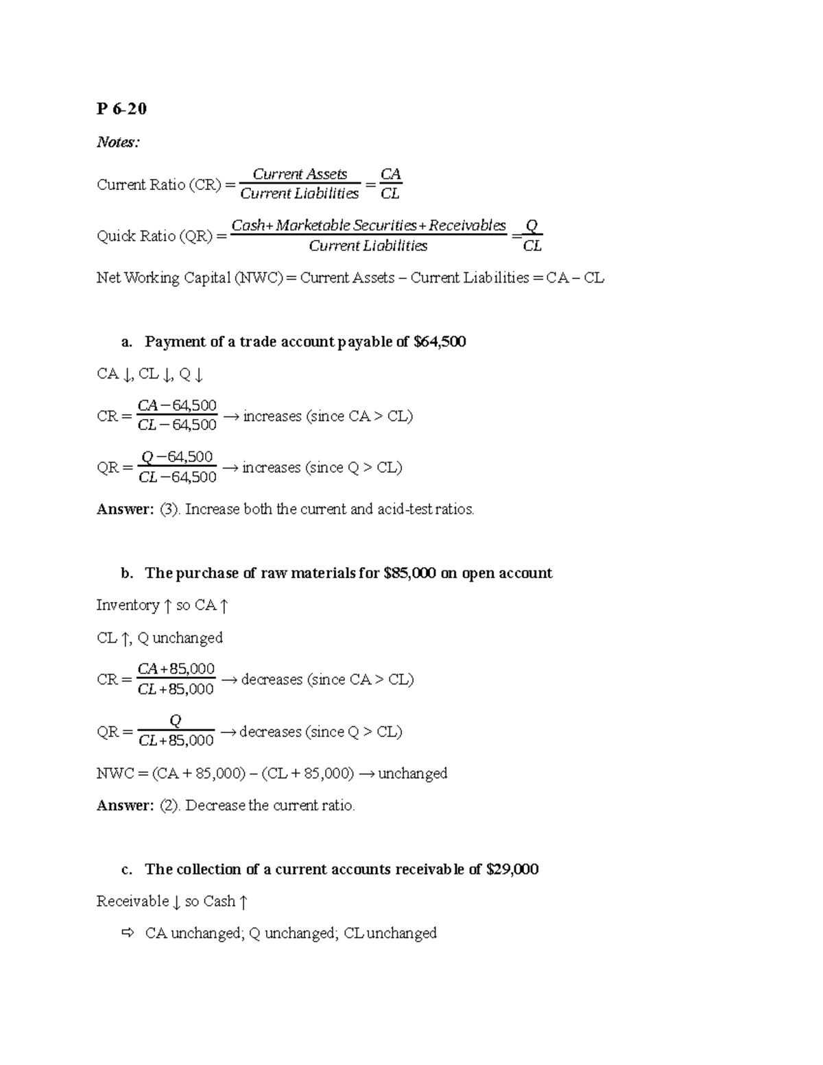 P Notes: Current Ratio (CR) & Quick Ratio (QR) Analysis - Studocu