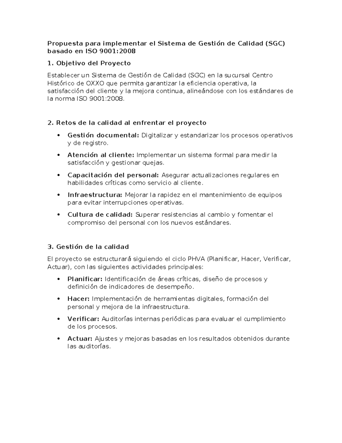 Actividad 3. Proyecto integrador etapa 3 gestion de la calidad en los ...