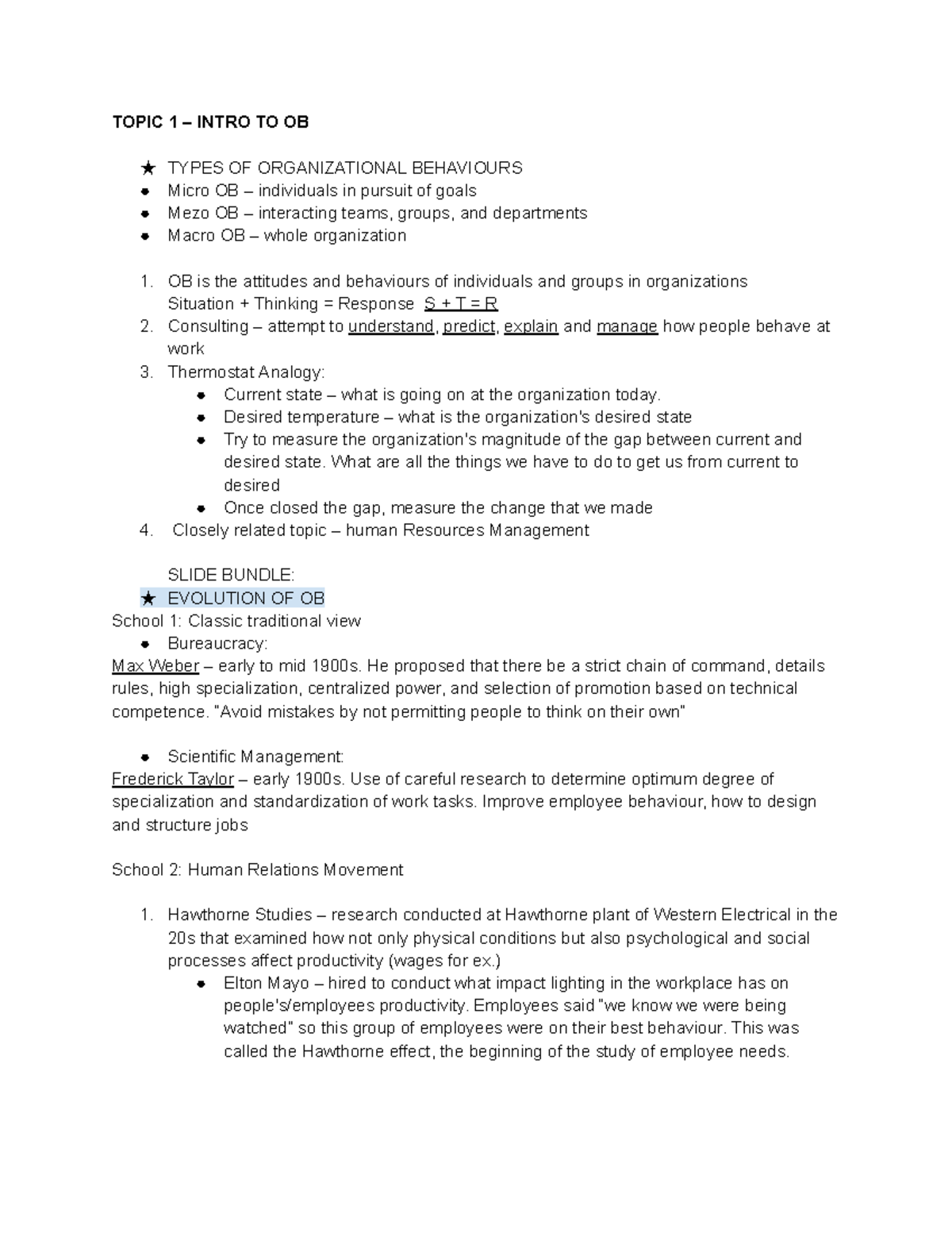 1BA3 OB - Topic 1-12 Lecture Notes - TOPIC 1 – INTRO TO OB ★ TYPES OF ...