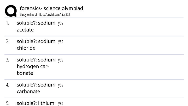 Forensics Quizlet Study Guide: Solubility, Flame Tests & Polymers - Studocu