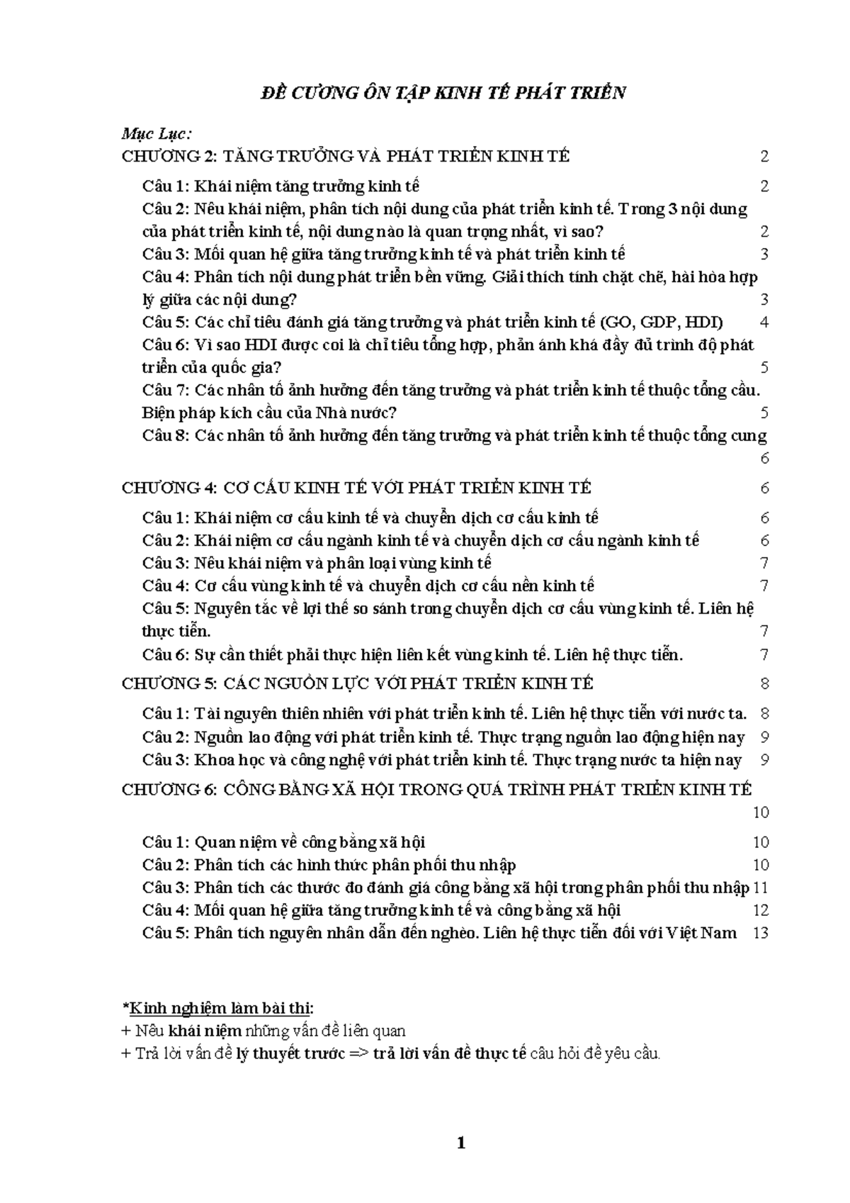 TỔNG HỢP CÂU HỎI ÔN TẬP KINH TẾ PHÁT TRIỂN (KTPX 101) - Document Preview