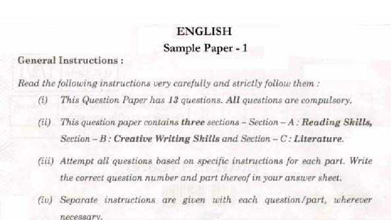 ENGLISH Sample Paper 1: Comprehensive Guide for Exam Preparation - Studocu