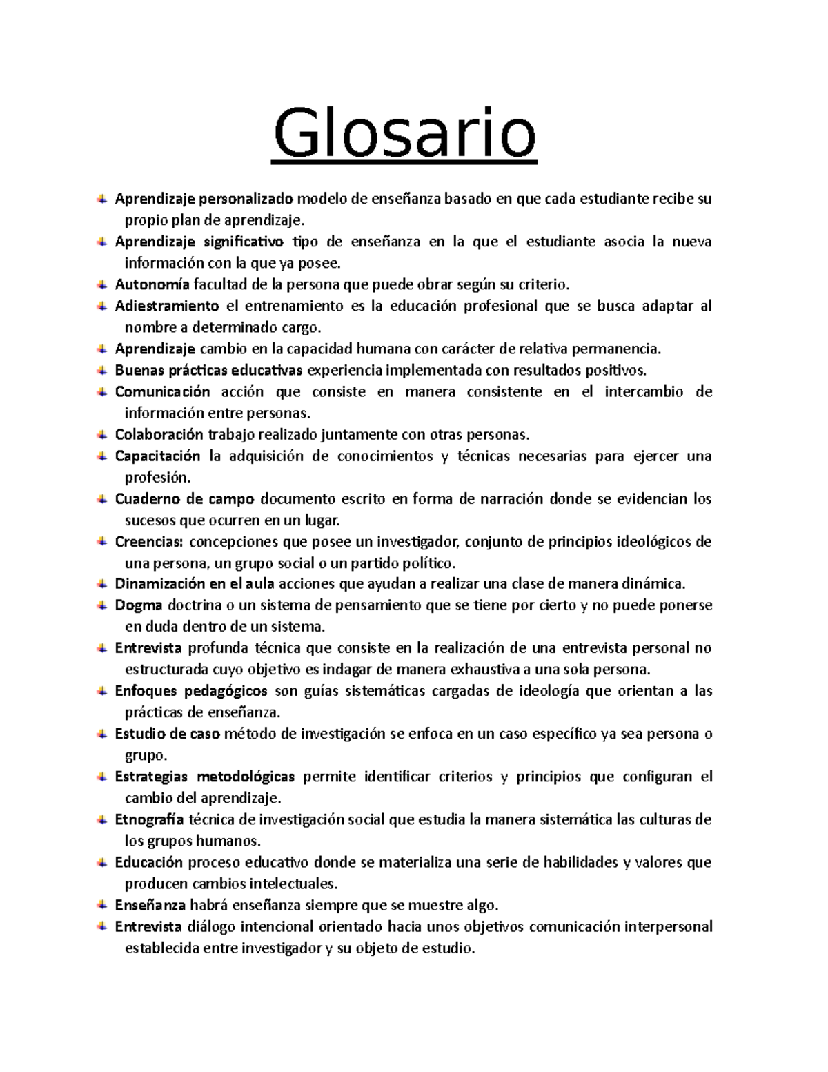 Glosario de Conceptos Clave sobre Cuadernos de Campo y Educación - Studocu