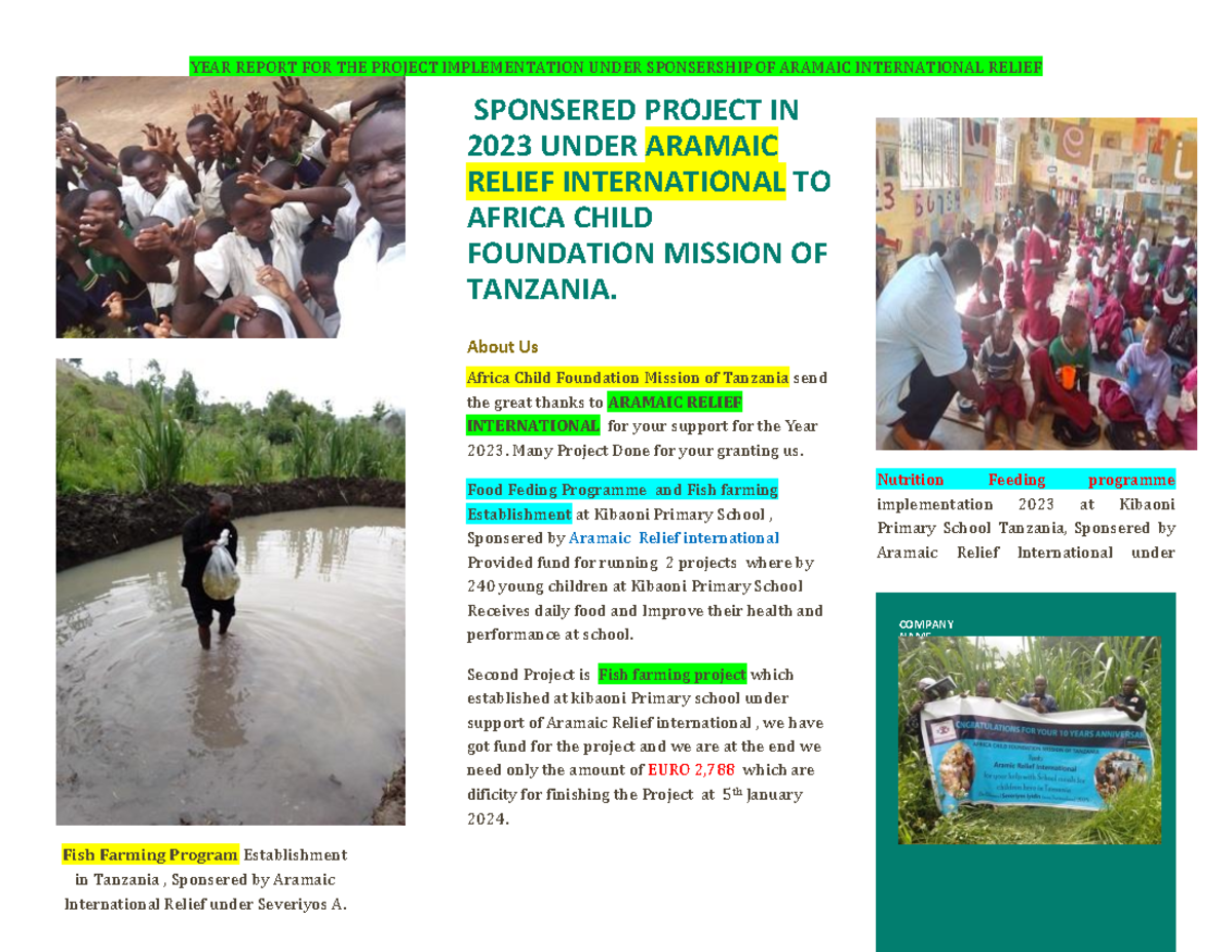 Proposal for Fish Farming Project Implementation (2023) - ARAMAIC ...