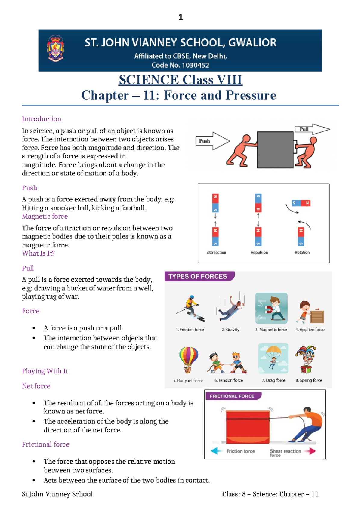 8-ch - done - SCIENCE Class VIII Chapter – 11: Force and Pressure ...