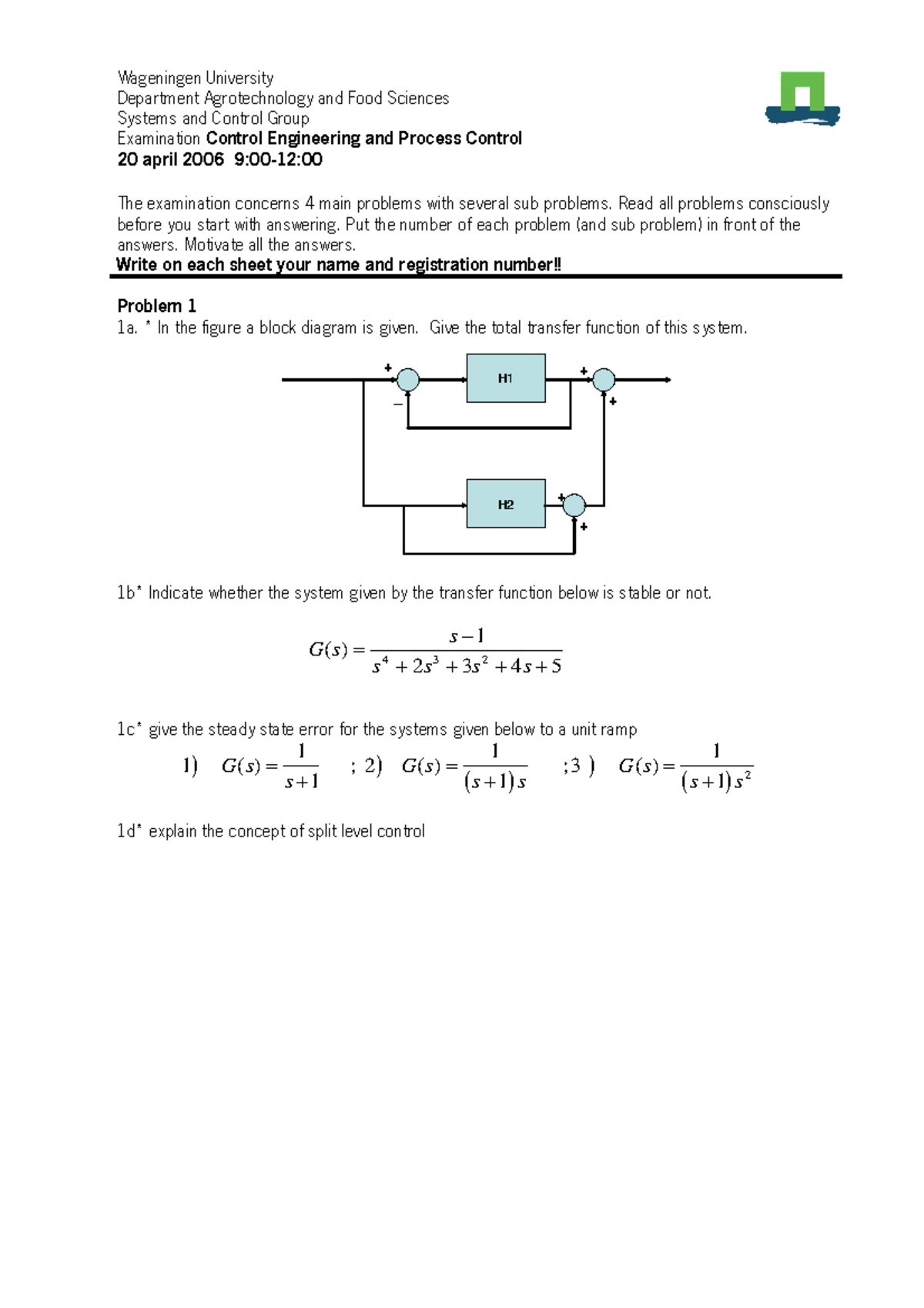 CE Exam 060420 - Control Engineering & Process Control Problems ...