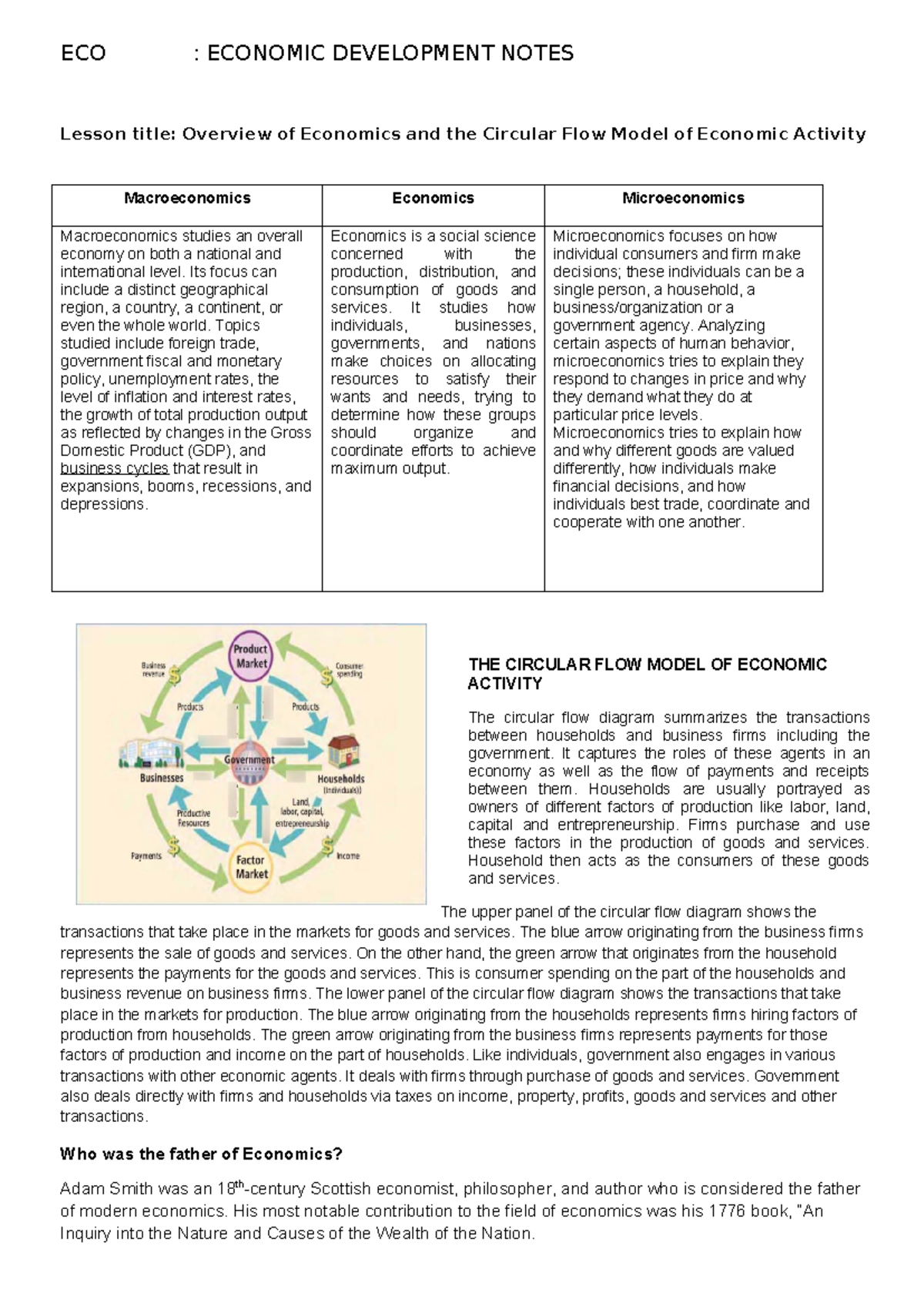 ECO 007: Economic Development Notes - Overview of Economics & Circular ...