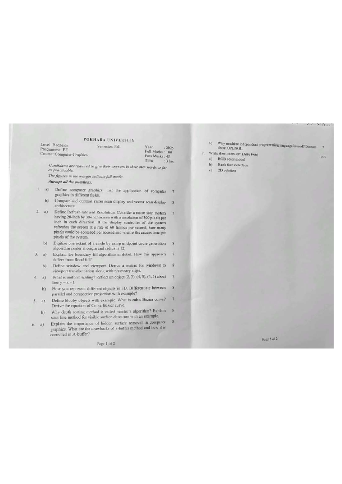 Cg 2025 - Computer Graphics Final Exam Paper - Studocu