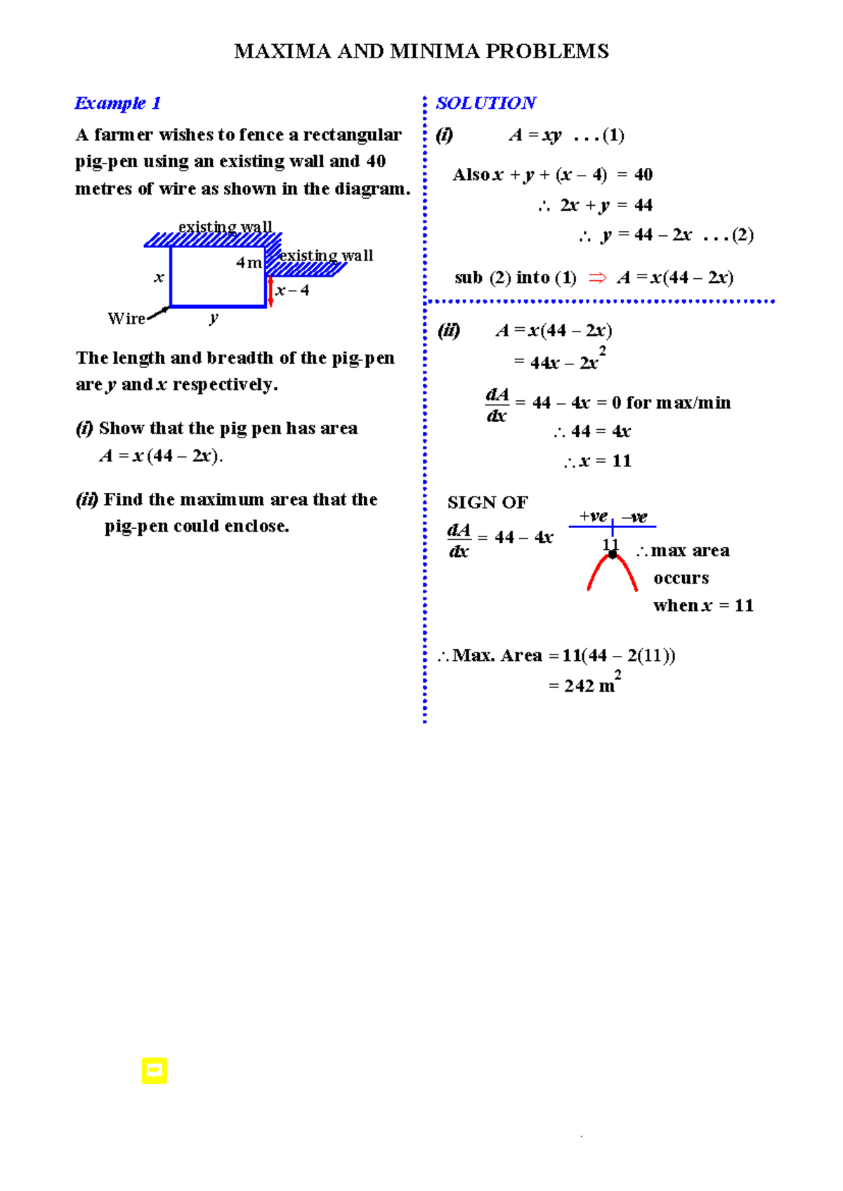 2U - Maxima and Minima Problems (Exam Style Questions) - Studocu