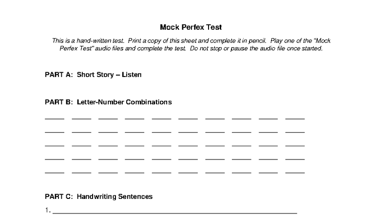 Mock Perfex Test Form - iho - Mock Perfex Test This is a hand-written ...